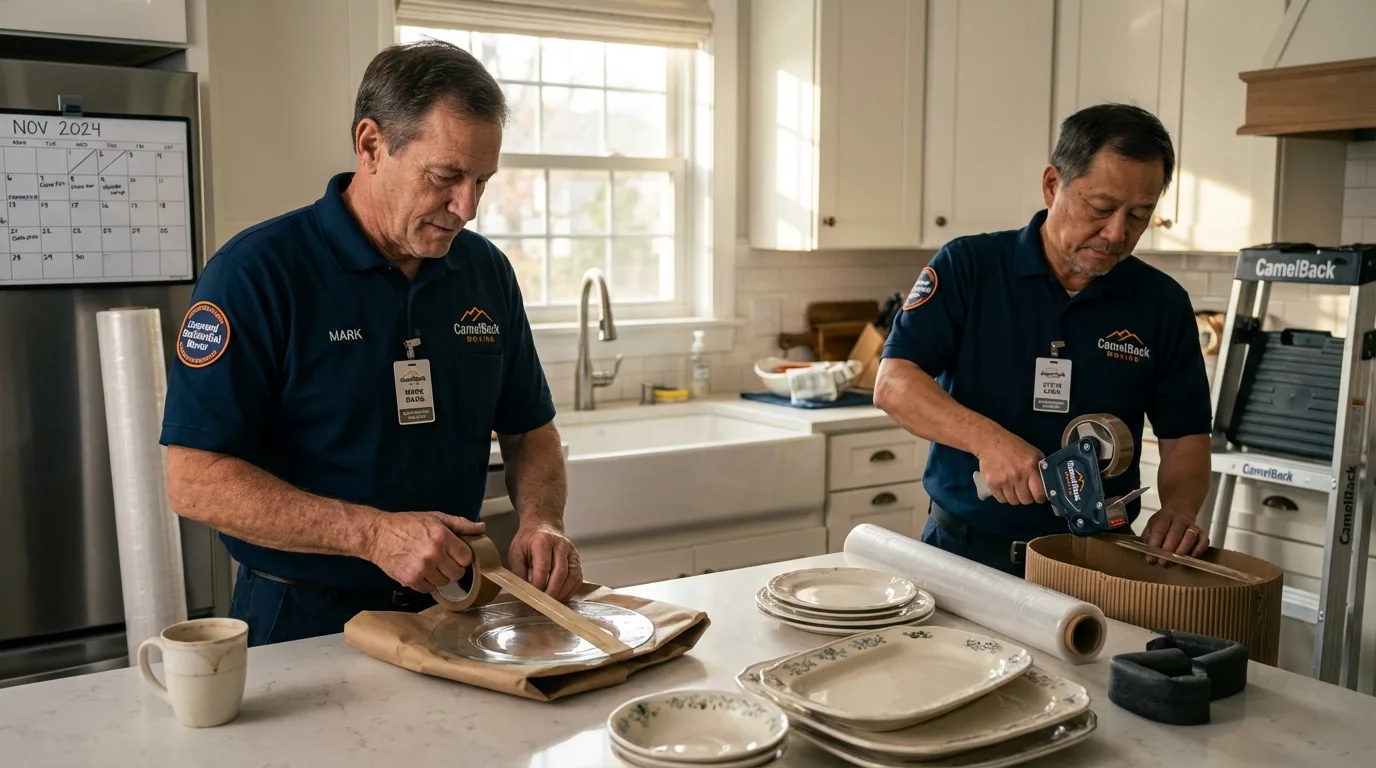 Professional crew packing kitchen dishware in Columbus, WI